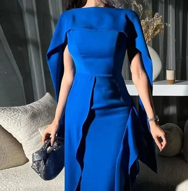 Elegant Party Dresses for Women 2023 Autumn Winter Wedding Guest Dress  Lace Solid Color Blue Long Dress Female Clothing Outfits - M & M Global