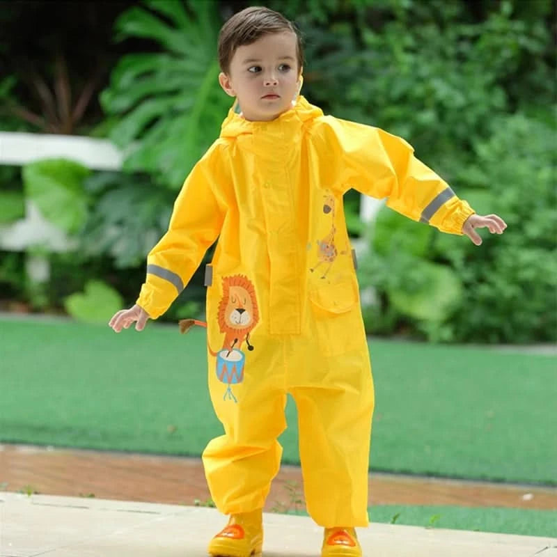 Children Rainwear And Rain Pants Sets Kids Boys Girls Waterproof Jumpsuit Hooded One-Piece Cartoon Dinosaur Waterproof Baby Suit - M & M Global