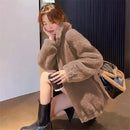 Fashion Women Winter Warm Double Coral Fleece Overcoat Solid Soft Plush Stand Collar Coats Ladies Long Sleeved Zipper Outerwears