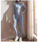 Womens Yoga Jumpsuits Long Sleeve Thin Slim Fit Stretch One Piece Playsuits Romper Sexy Fitness Female Basic Zipper Sportwears