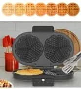 Electric Waffle Maker Heart-Shaped: 2 Non-Stick double-Side Heating Plates with 5-Setting Adjustable Browning Control for Fast H - M & M Global