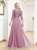 Luxury Pink V-Neck Tulle Splicing Short Sleeves Sequins Evening Dresses Women Elegant Party Short Sleeves Cocktail Gowns