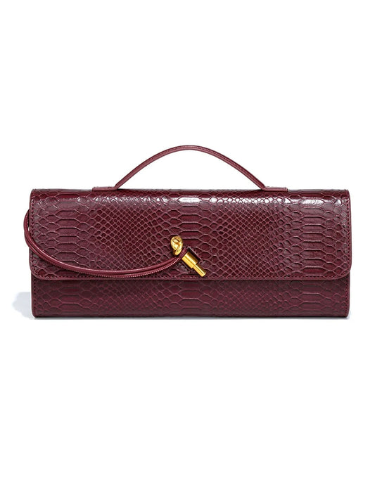 Burgundy bag cherry red envelope wine red envelope upscale new handbag European and American fashion crocodile flip hand organ b - M & M Global