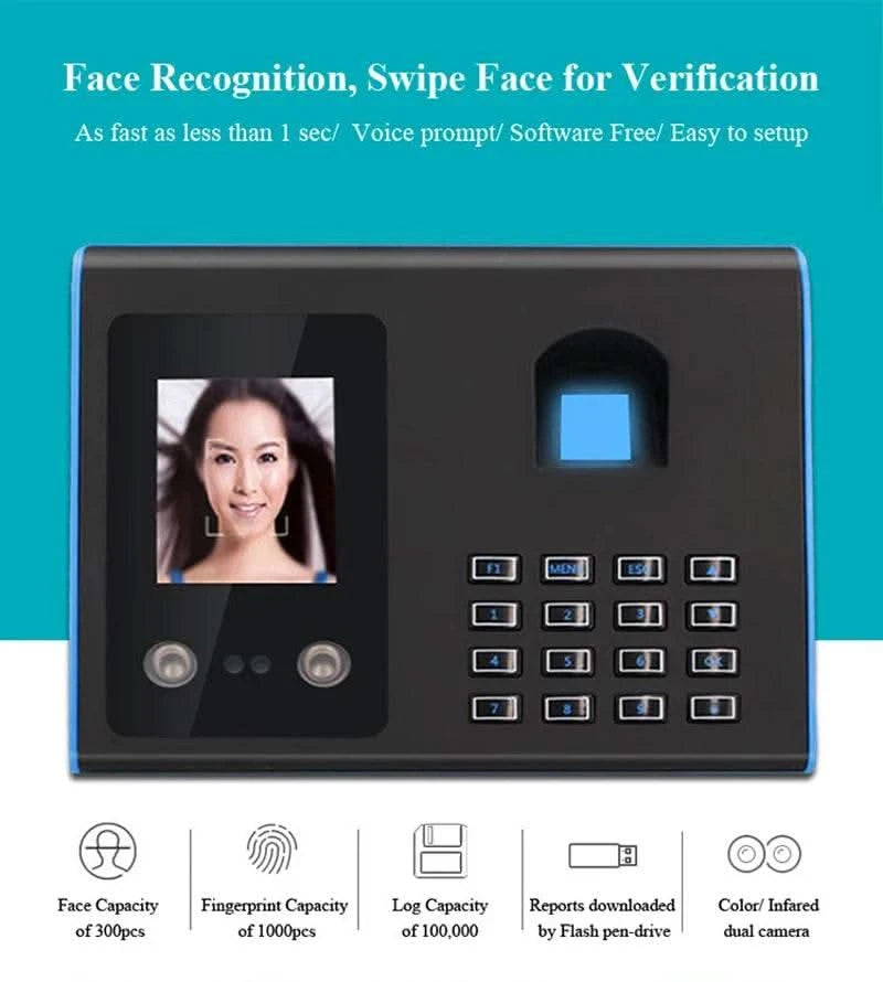 AF01 Biometric Face Facial Fingerprint Recognition Time Attendance No Touch Contactless System Machine Device Machine - M & M Global