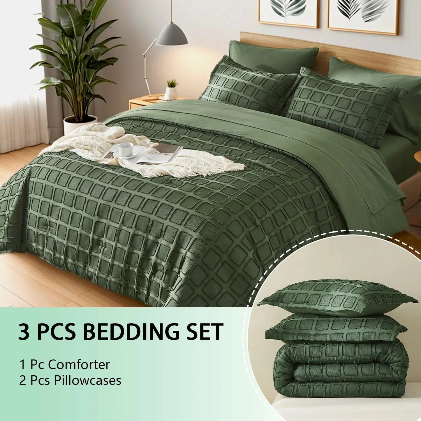 Queen Solid Color Comforter Set with Cut Flower Design – Lightweight, Breathable Microfiber Bedding for All Seasons, Machine Washable