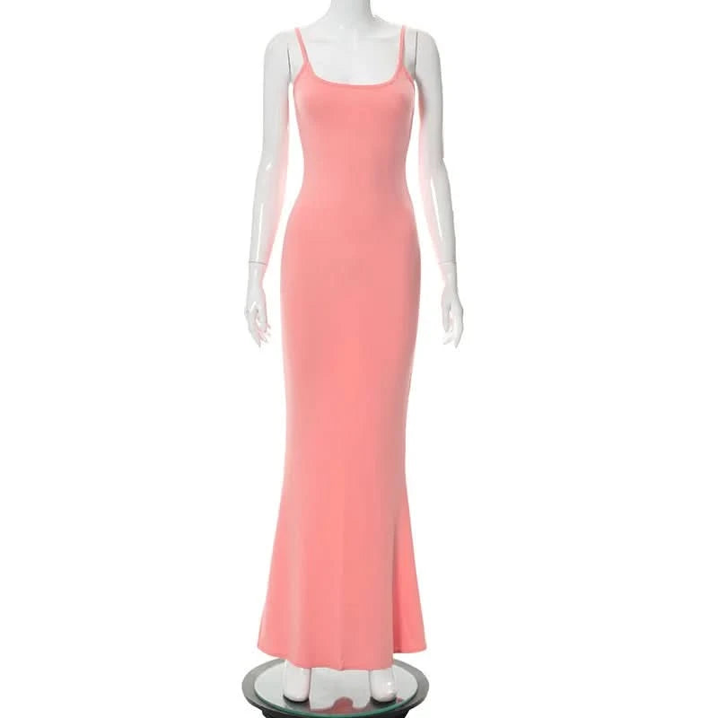 Slim Black Knitted LONG Dress Summer Solid Women Dress Ultimate Waist To Hip Ratio Sling Dress blue sexy pink casual outfit - M & M Global