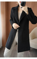 Plus Size Women's Long Sleeve Woolen Coat Pure Color Slim Fit Midi Length Spring New Style Compact Size Versatile Quality Pol...