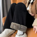 Extra Thick Lamb Velvet Fleece Lined Wide Leg Pants Fashionable Casual Trousers Loose Fit Woolen Pants for Women