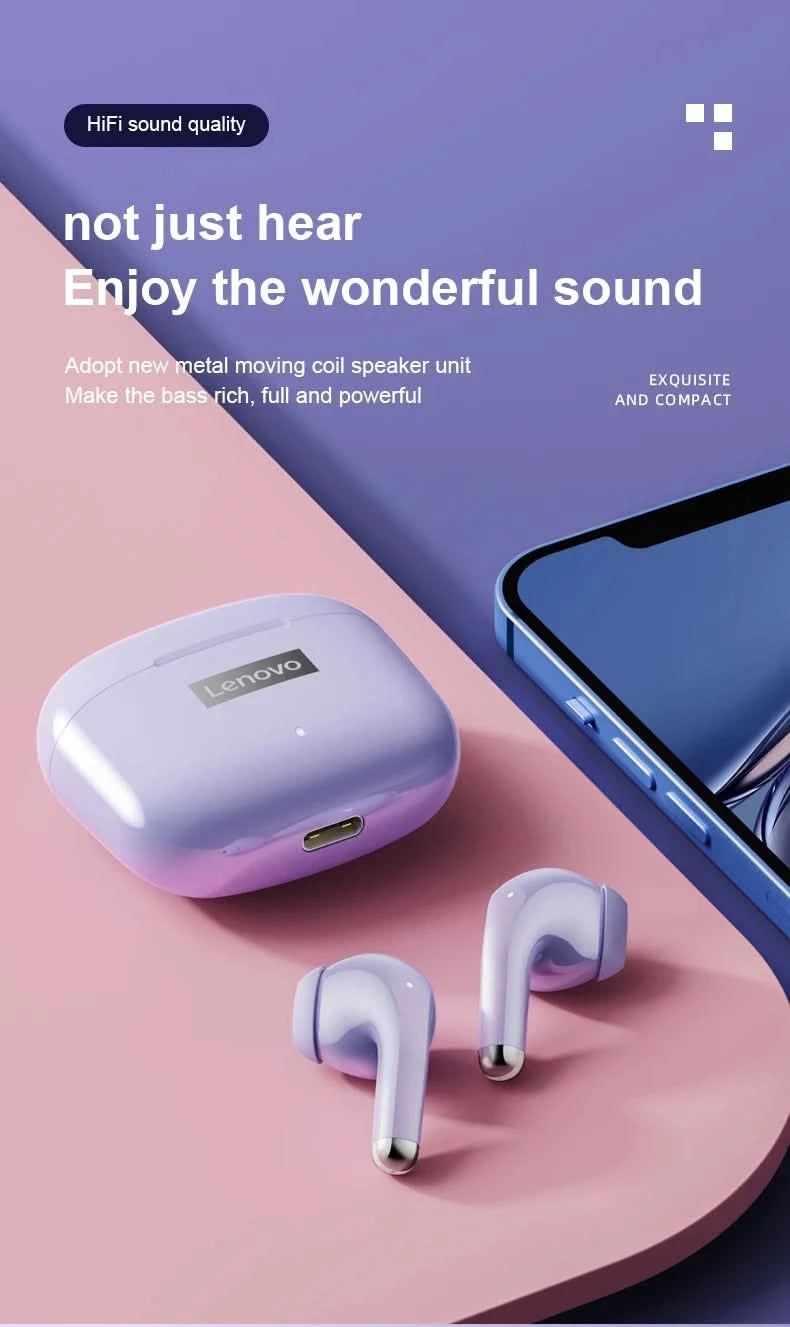 Original Lenovo LP40 Pro Earphones Wireless Bluetooth 5.1 Sport Noise Reduction Headphones Touch Control 250mAH 2022 New Lp40pro - M & M Global