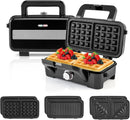 3 in 1 Waffle Maker, 1082W Electric Panini Press Grill w/Non-stick Plates, Indicator Lights, Cool Touch Handle, Sandwich Maker w - M & M Global