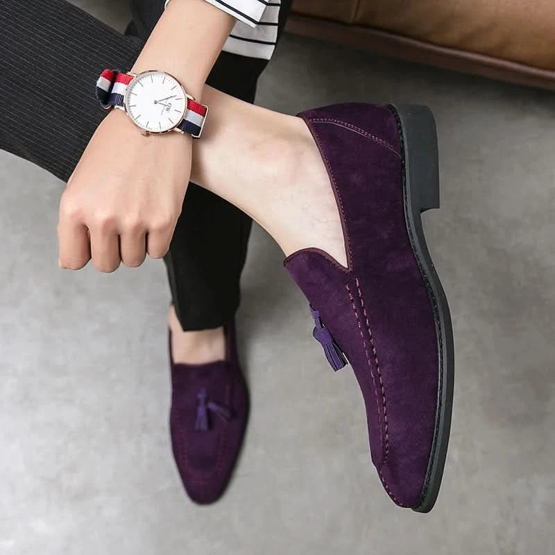 Men's Loafers Brand Suede Leather Shoes Vintage Slip-on Classic Casual Men Driving Shoes Wedding Male Dress Shoes Tassel pointed - M & M Global
