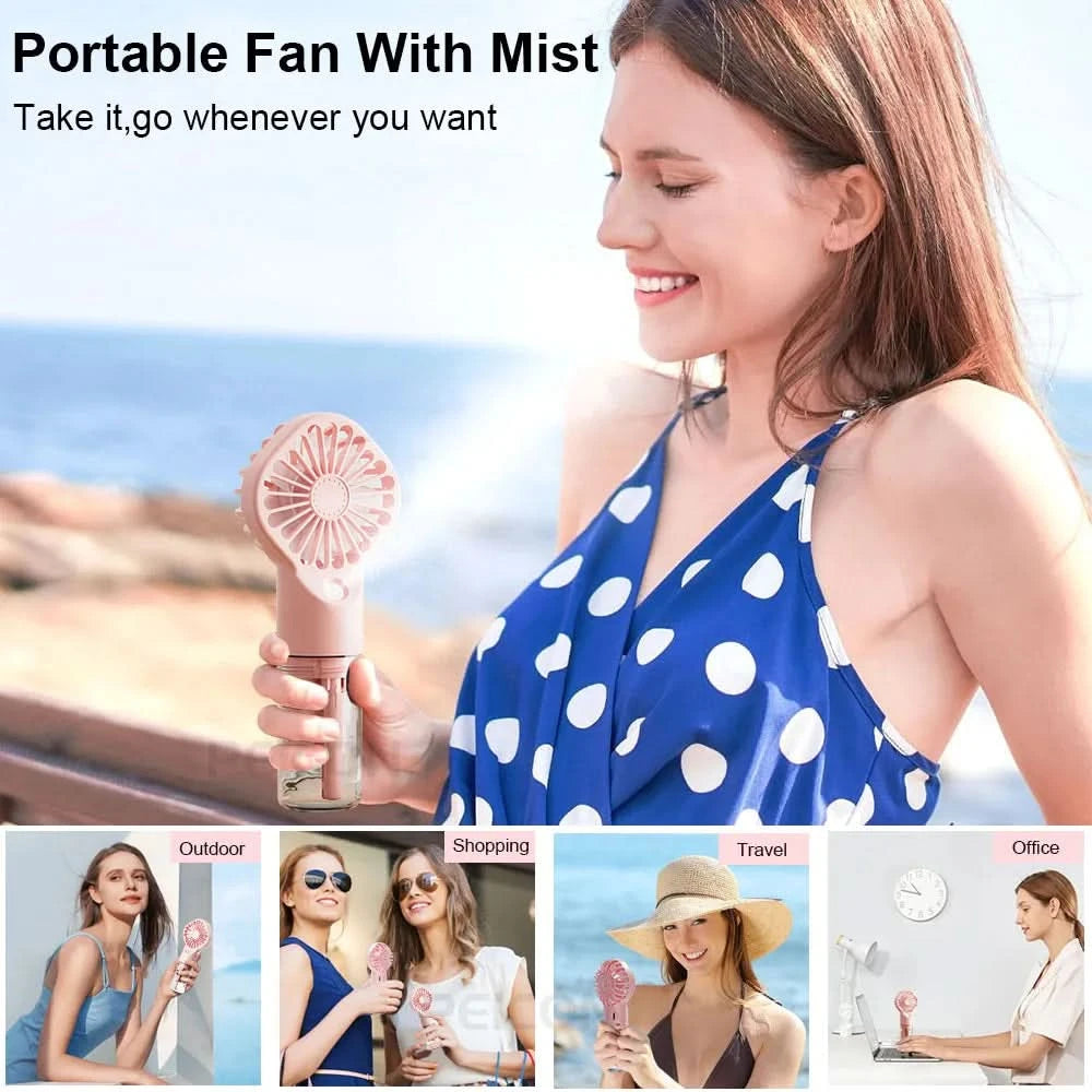 Portable Humidifier Fan Mini Handheld Mist Fan Portable USB Rechargeable Handheld Fan with Humidifier Mini Water Spray Hand Fan - M & M Global
