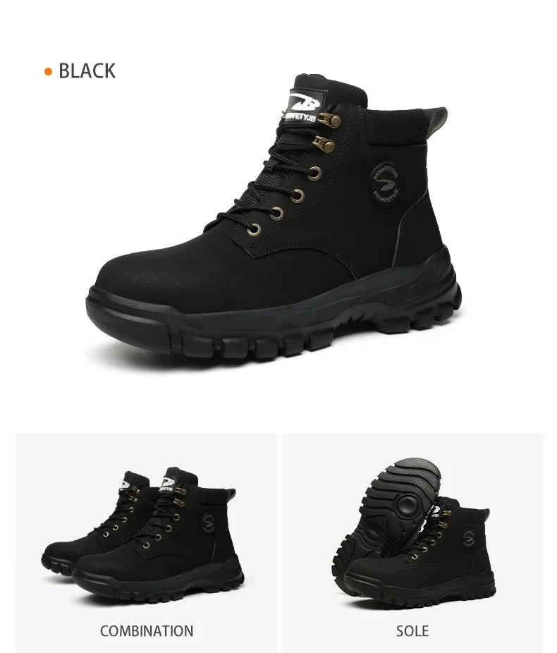 Mens Puncture-Proof Steel Toe Safety Boots Oil & Slip-Resistant Industrial Shoe Outdoor Work Shoes for Mechanics & Construction