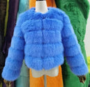 DEAT Fashion Orange Imitation Fox Fur Grass Coat Women's Round Neck Plush Thick Jacket Winter New 7A1578