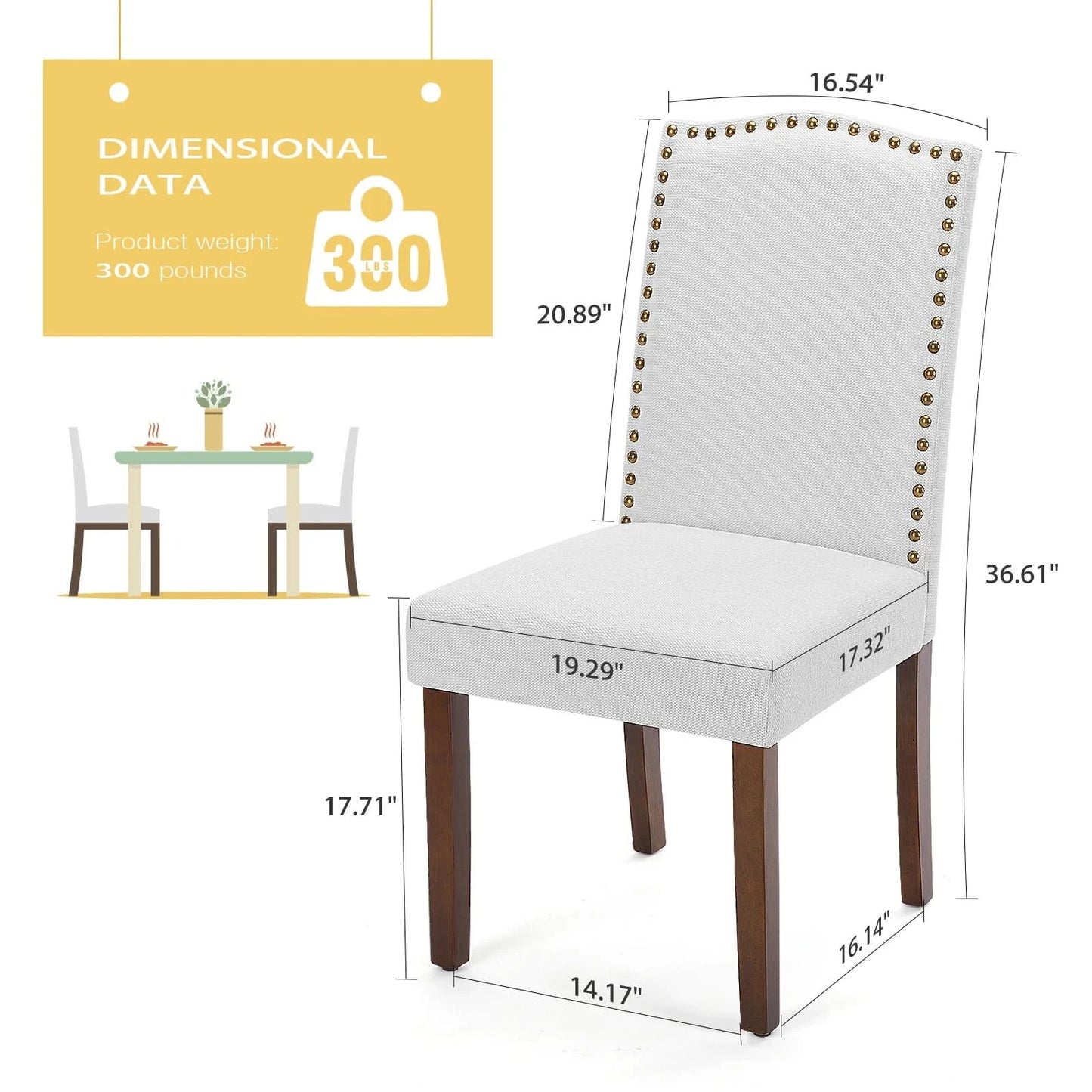 JHK Dining Chairs Padded Backrest Set Of 2 Thickened Sponge Cushion  Upholstered Fabric Kitchen Chairs With Nailhead Trim Home