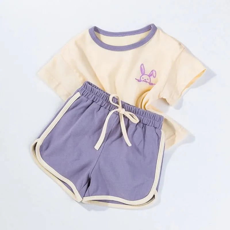 Summer 2pcs Children Clothes Sets Korea Moon Print Outfits Muslin Patchwork Casual Suits Kids Shorts T-shirt Boys Girls Outfits - M & M Global