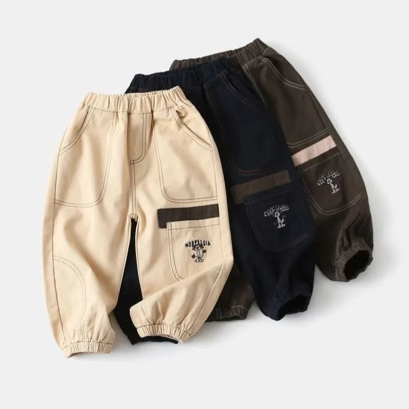Wholesale New Children Boy Trousers Embroiedry Pockets Spliced Kids Boys Pants Casual Cotton Infant Babys Boys Bottoms 2-8Y Pant - M & M Global