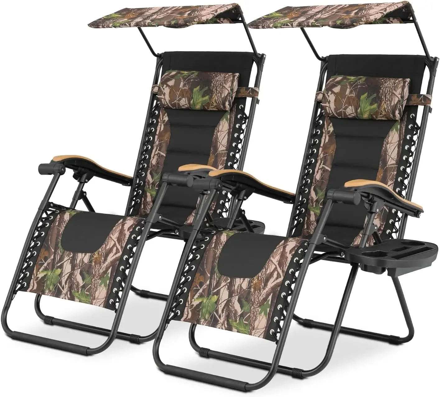 Zero Gravity Chair with Canopy Set of 2, Reclining Outdoor Patio Lounge Chair, Folding Anti Gravity Recliner