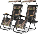 Zero Gravity Chair with Canopy Set of 2, Reclining Outdoor Patio Lounge Chair, Folding Anti Gravity Recliner