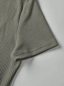 Women's Ribbed Knit Two-Piece Tracksuit - Short Sleeve Crop Top & High-Waisted Wide Leg Pants (Crewneck/Elastic Waist)