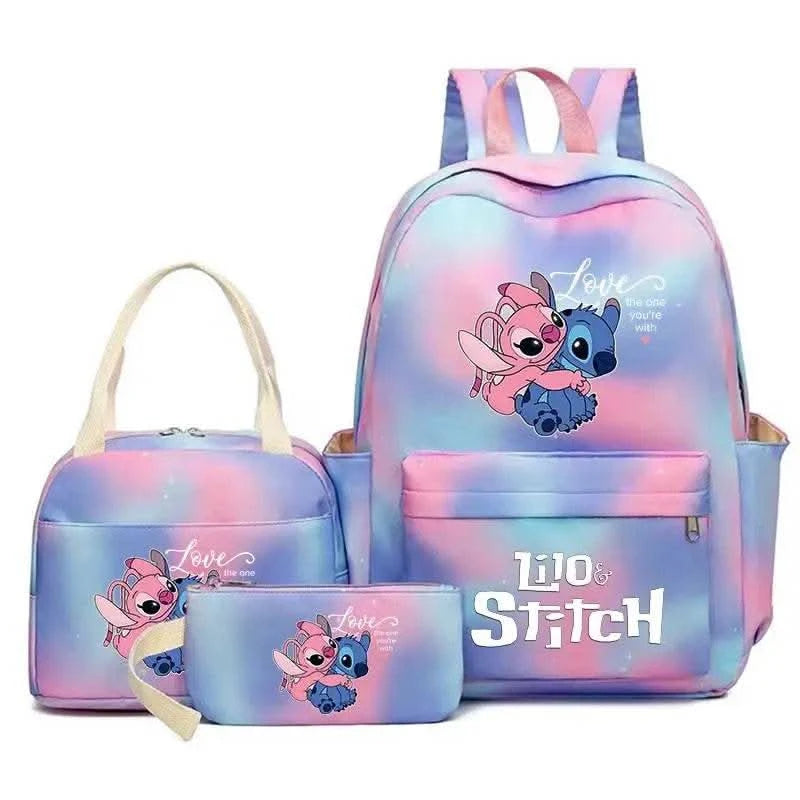 3Pcs Lilo Stitch Colorful Backpack Set With Tote and Pouch Large Capacity Lightweight And Breathable Outdoor Knapsack - M & M Global
