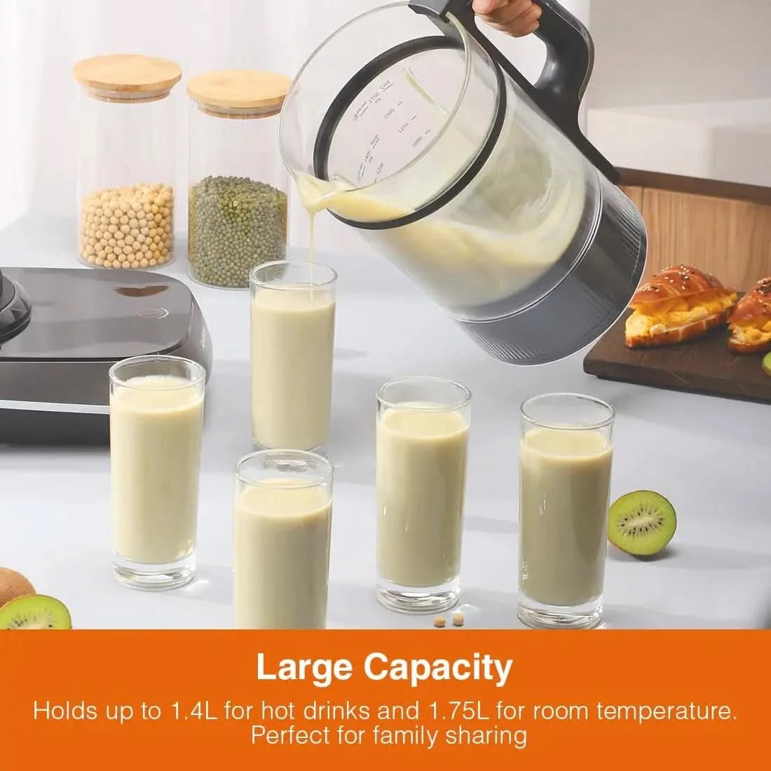 Soymilk Maker Machine, Heated Blender with Grind Cup, Low Noise Variable Frequency Brushless Motor, 1.75L Capacity, Black, JD-B1 - M & M Global