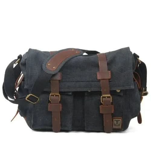 MUCHUAN Canvas Leather Men Messenger Bags   Big Satchel Shoulder Bags Male Laptop Briefcase Travel Handbag - M & M Global