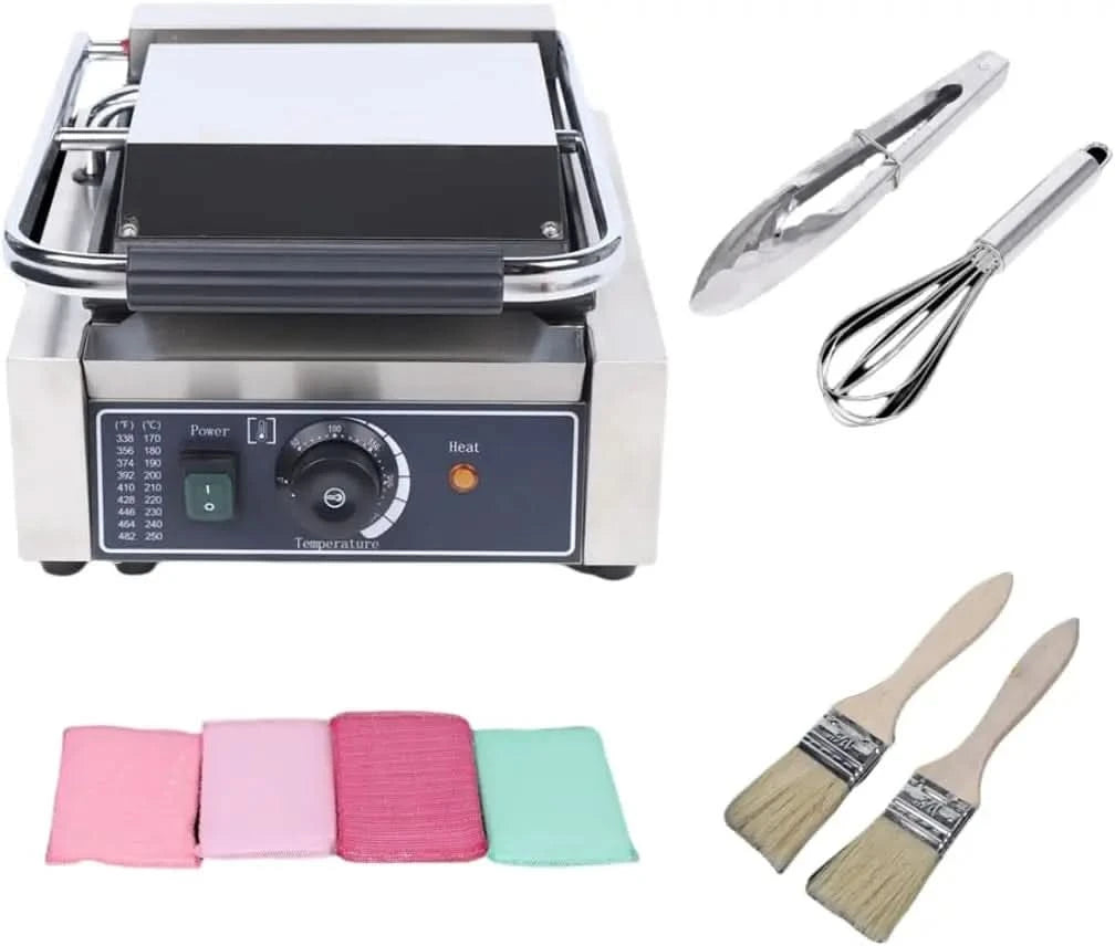 Commercial 1800W Panini Press Grill, Dual-Sided Electric Griddle Machine with Non-Stick Surfaces, Adjustable Temperature Control - M & M Global