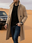 Winter Essential Trench! Men's Woolen Coat With Lined Early Autumn Classic Trench Style, Solid Jacket, Travel Ready!