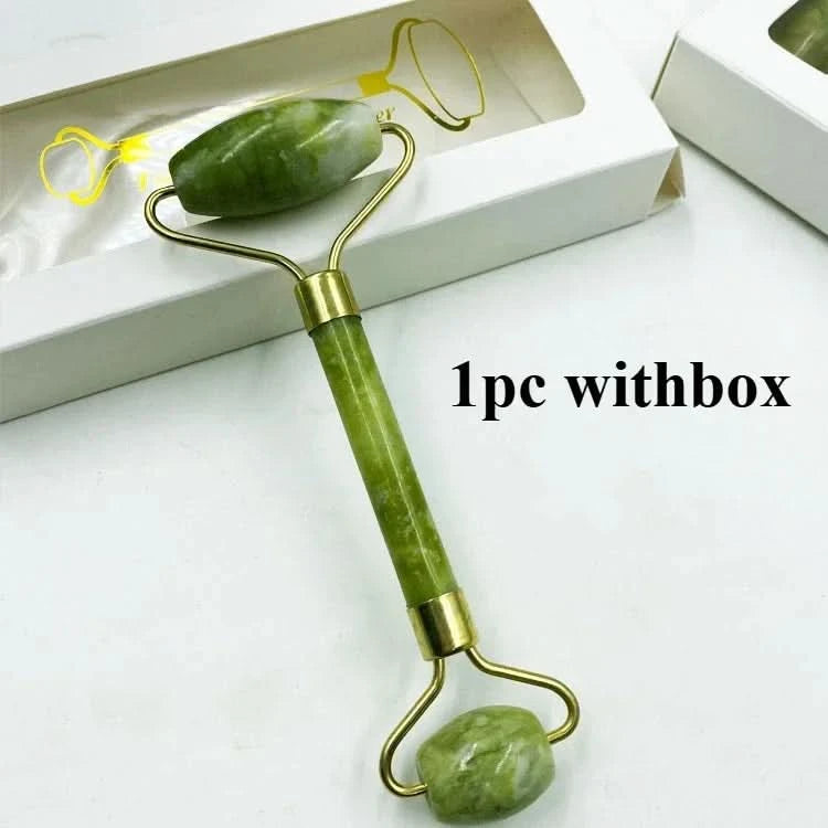 Jade Massagers For Face Body Gua Sha Scraper Beauty Facial Roller Set Natural Gouache Stone Massage Slimming Skin Care Lift box - M & M Global