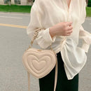 Luxury Quilted Handle Women PU Leather Shoulder Bag Fashion Heart Solid Color Crossbody Bag - M & M Global