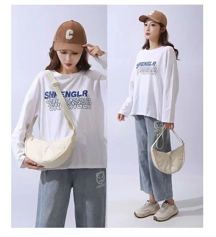 Simple Design Women's Messenger Bag Fashion Ladies Nylon Hobos Small Shoulder Bags Vintage Female Girls Purse Cloth Handbags - M & M Global
