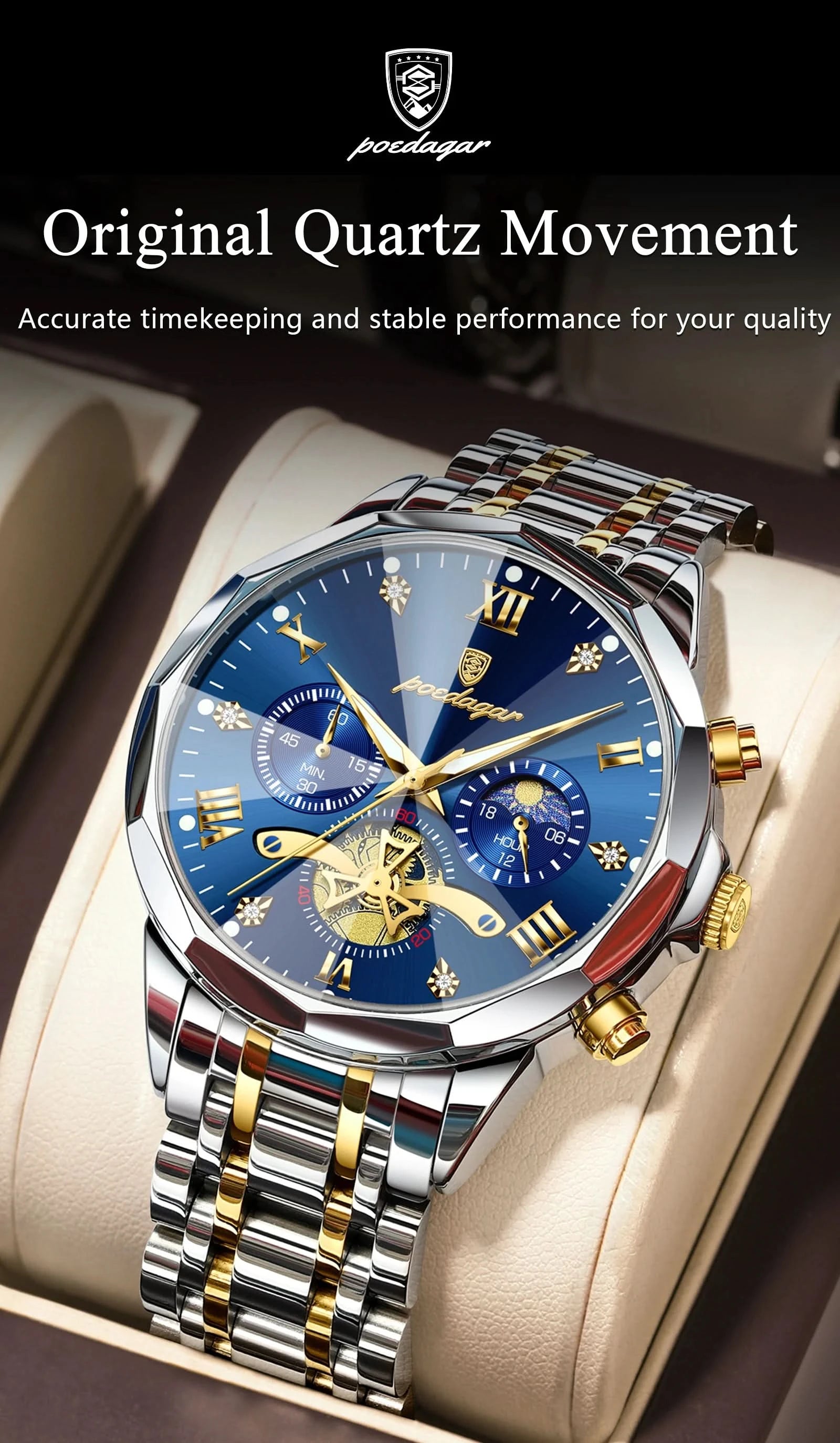 POEDAGAR Luxury Men Watch Top Original Waterproof Luminous Chronograph Man Wristwatch Stainless Steel Quartz Men's Watches Reloj - M & M Global