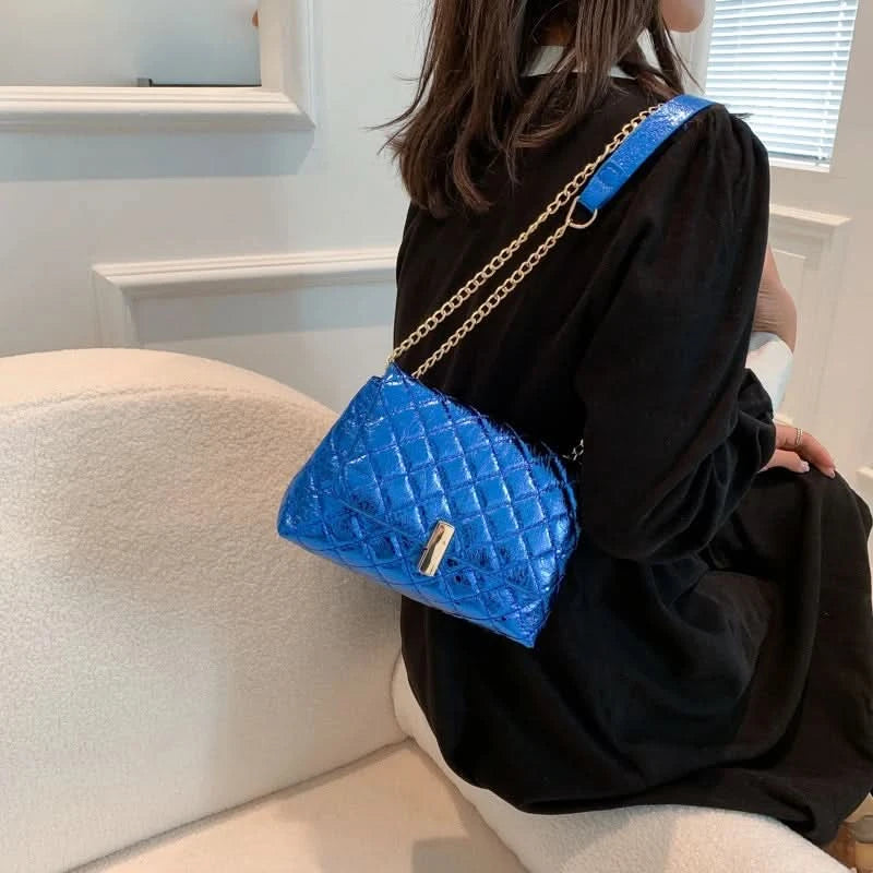 Luxury Laser Design Chevron Quilted Shoulder Bag  Women's High Quality Embroidered Thread PU Leather Crossbody Messenger Bag - M & M Global