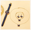 5PCS Set Women Fashion Butterfly Quartz Watch Brand Design Female Clock Leather Band Ladies Casual Wrist Watch Reloj Mujer