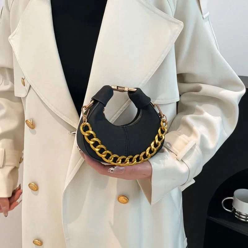 Mini Semicircle Saddle Crossbody Bag For Women Luxury Lemon Color Handbag Half Moon Bag Fashion Chain Lady Cross Body Bag - M & M Global