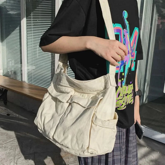 Women Vintage Handbag Canvas Teenager Shoulder Tote Bags Messenger Bags Ladies Casual Handbag Crossbody Purse - M & M Global