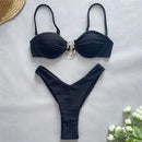Sexy Black Push Up Bikini 2025 Women Swimwear Wrinkled Underwired Swimsuit High Cut Bathing Suit Metal Ring Bikinis Sets Biquini - M & M Global