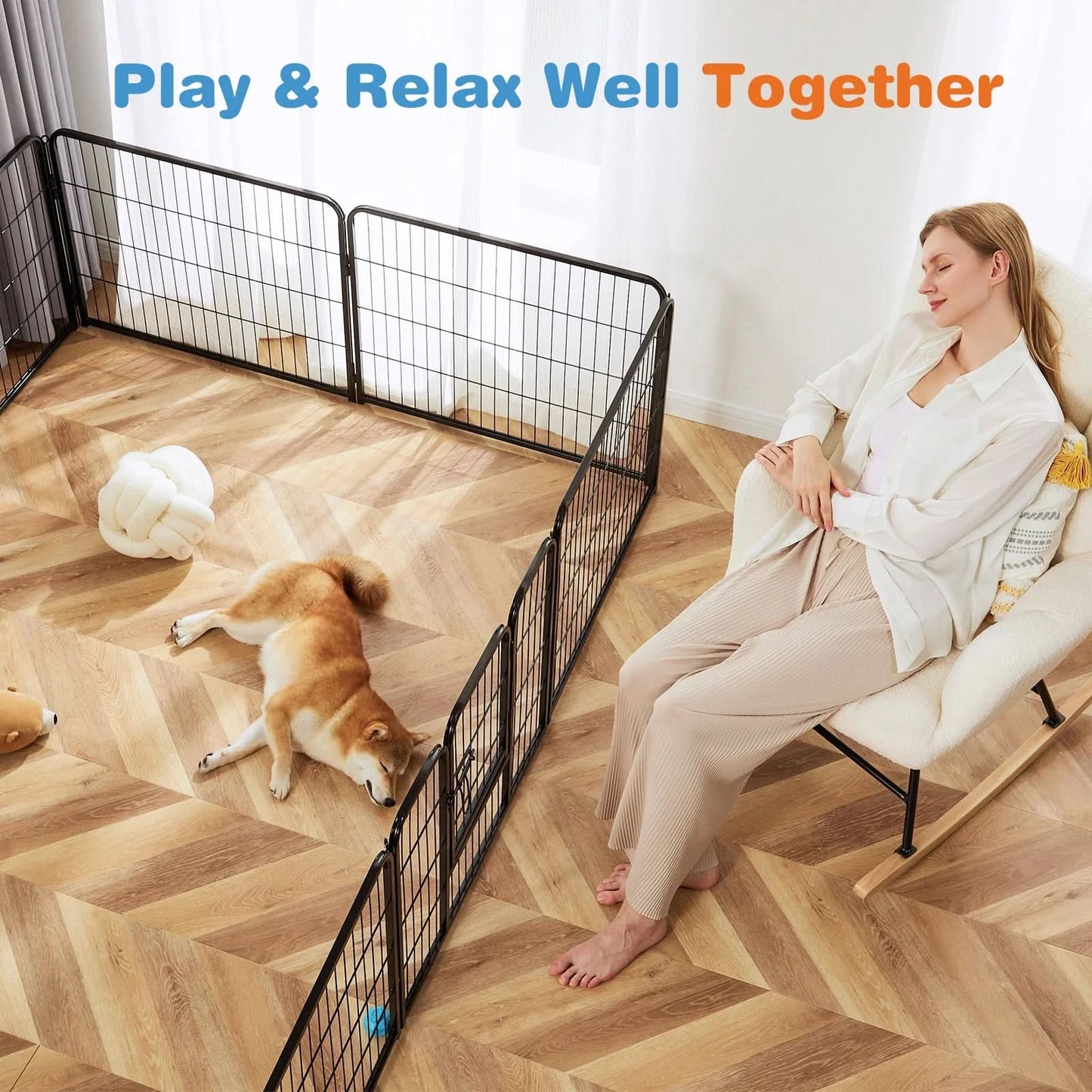 JHK 8 Panel Dog Playpen Indoor Pet Fence Exercise for Yard Gate Heavy Duty Crates with Doors Metal Dog Pen for Camping Outdoor