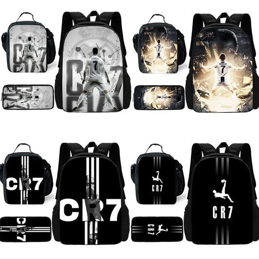 pcs set Football CR7 Star Child School Backpack with Lunch Bags Pencil Bags School Bags for R-Ronaldos Boys Girls Best Gift - M & M Global