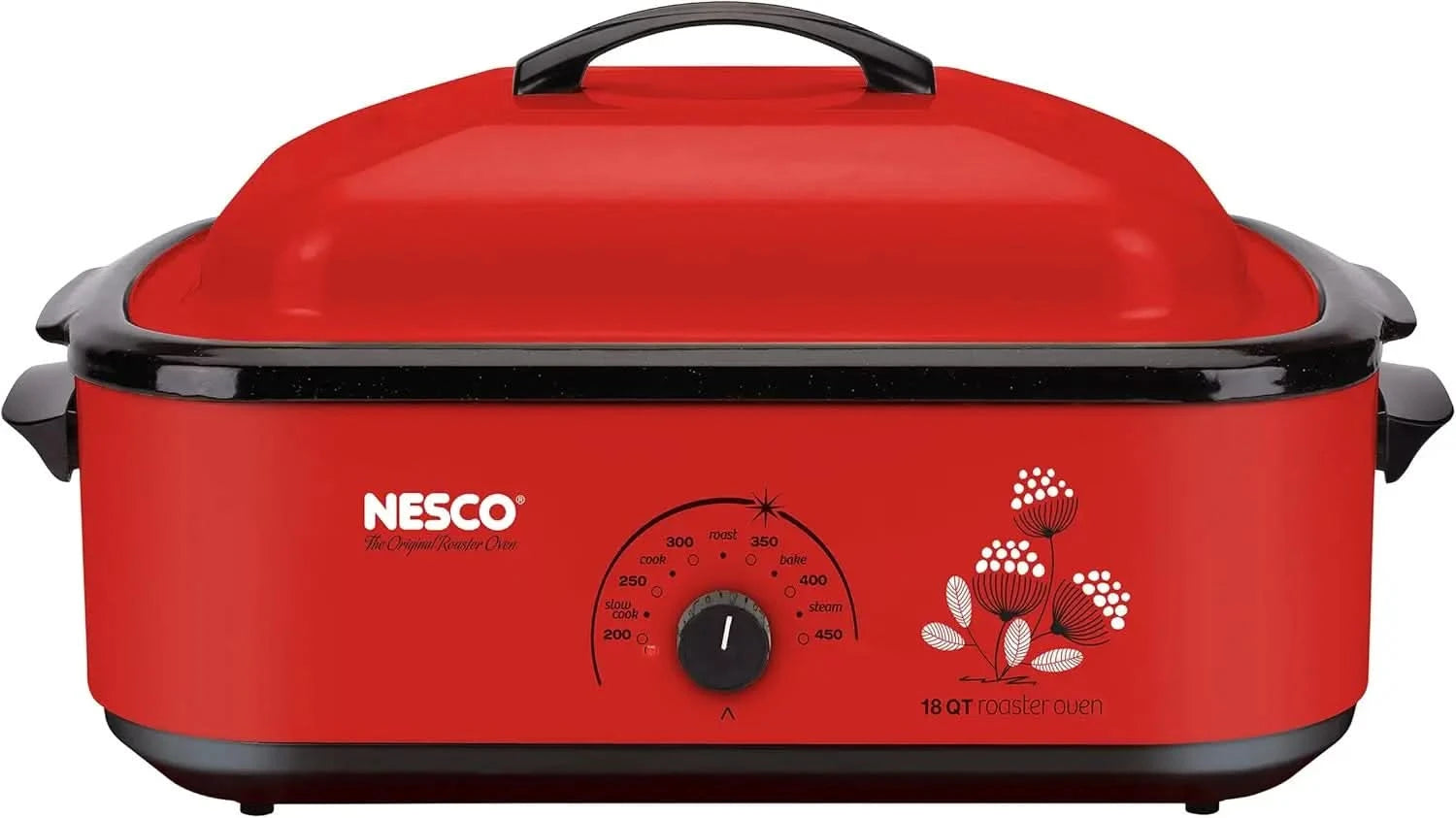 Classic Roaster Oven with Porcelain Cookwell, Red, 18 quart, 1425 watts - M & M Global