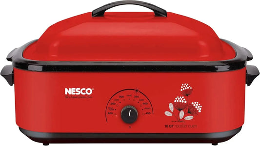 Classic Roaster Oven with Porcelain Cookwell, Red, 18 quart, 1425 watts - M & M Global