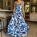 BAMBOOBOY Summer Print Long Dress Women Clothing Lace Up Party Dresses Pattern Spaghetti Strap Ladies V-Neck Beach Sundress - M & M Global