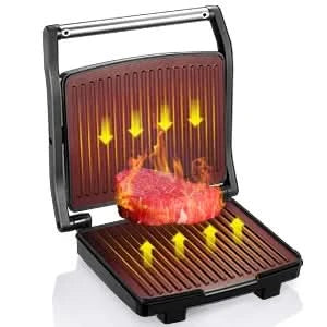 Panini Press Grill, Gourmet Sandwich Maker, Electric Indoor Grill with Non-Stick Cooking Plate and Removable Drip Tray, Easy to - M & M Global