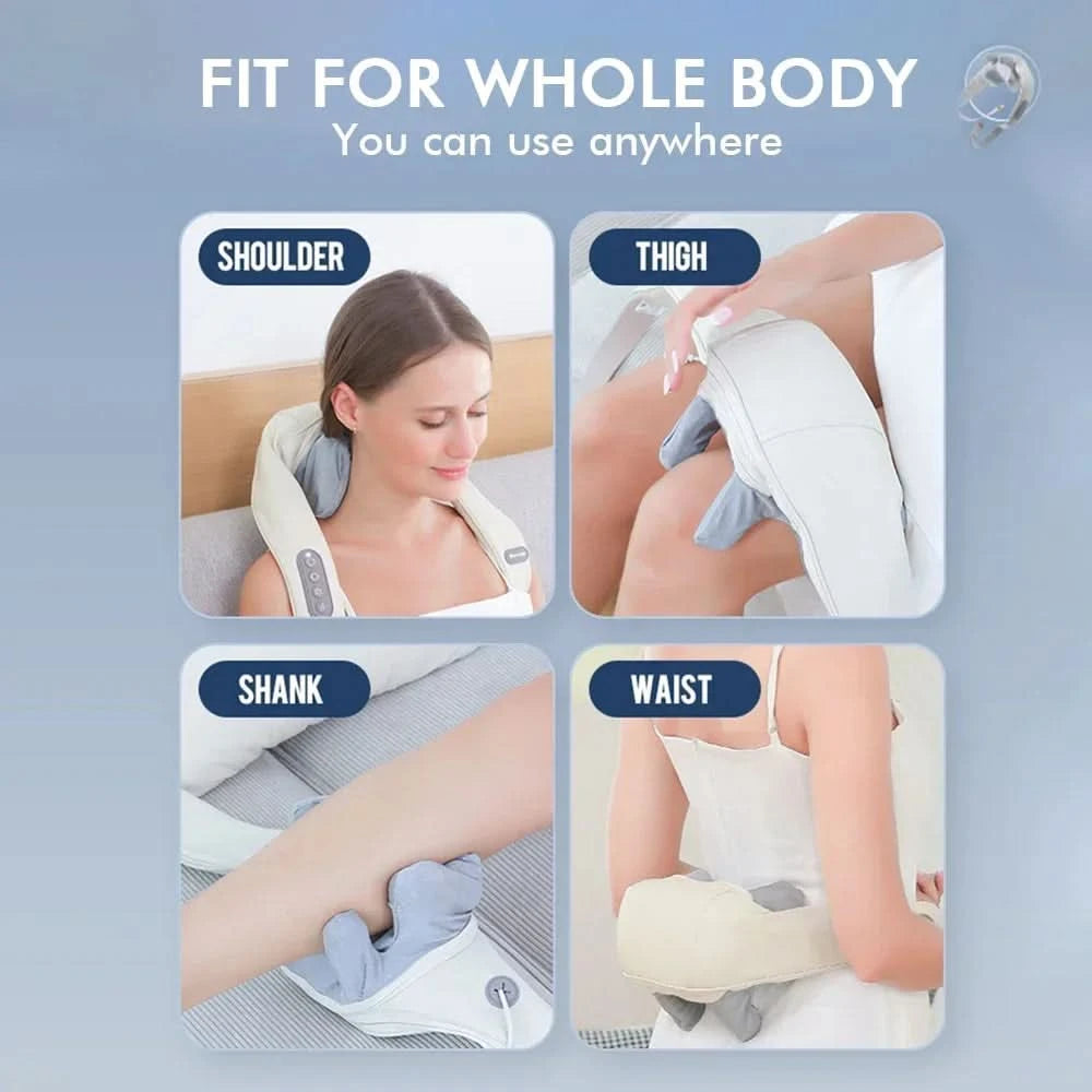 Wireless Neck Shoulder Massager 6D Heated Kneading Shiatsu Massage Shawl Cervical Back Massager for Electric Neck And Back - M & M Global