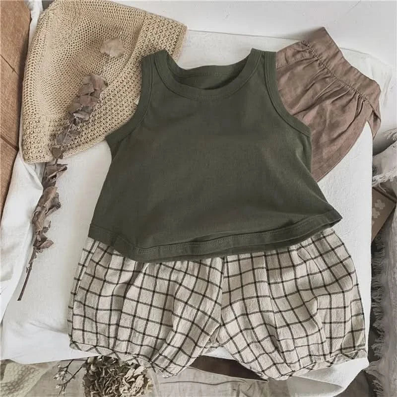 Korean Glutinous Kids Boys Tank Top Cotton Solid Round Collar Infant Babys Boy Vest Tees Thin Cool Sleeveless Tops For 1-6Y Boys - M & M Global