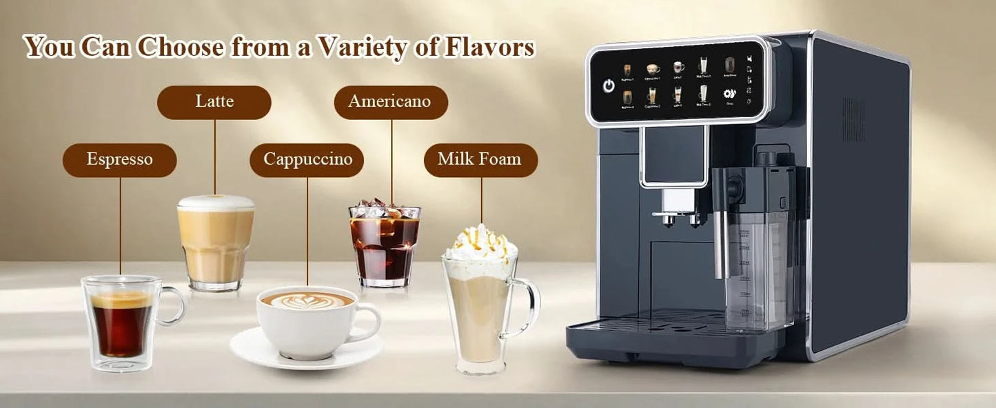 Fully Automatic Coffee Maker with Built-in 3-Level Grinder Expresso/Cappuccino/Latte/Americano Coffee Machines with Self-Cleanin - M & M Global