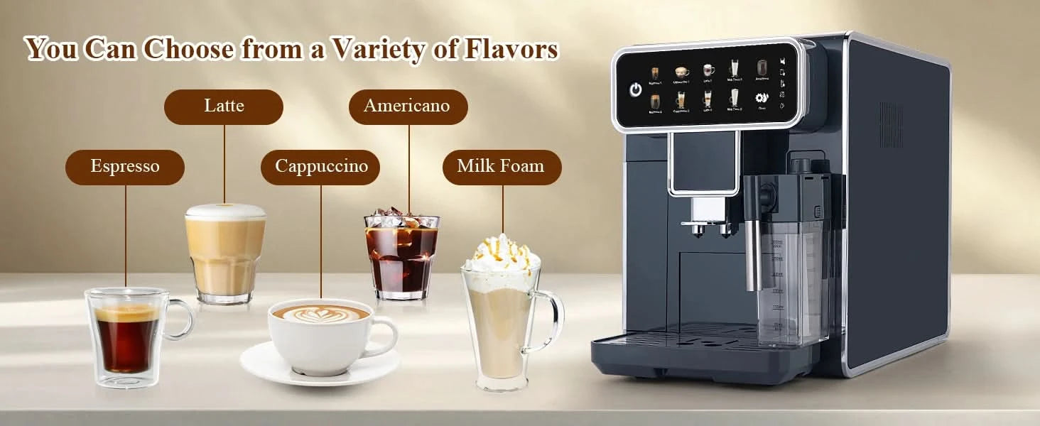 Fully Automatic Coffee Maker with Built-in 3-Level Grinder Expresso/Cappuccino/Latte/Americano Coffee Machines with Self-Cleanin - M & M Global