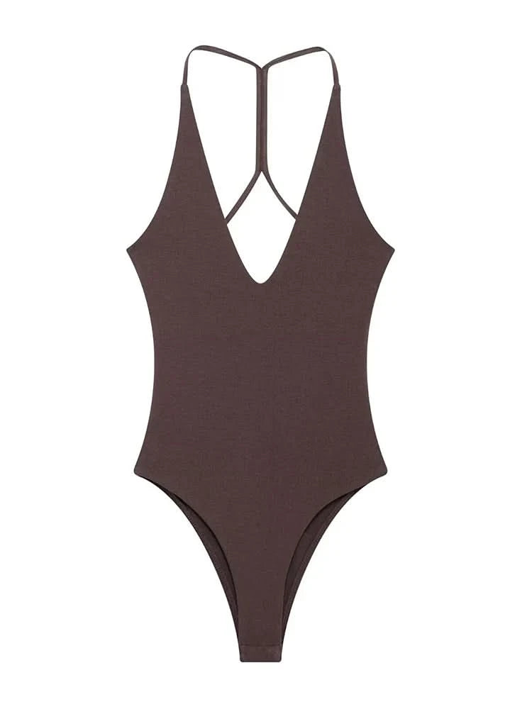 TFMLN Women Solid Bodysuit Sexy Backless Fashion Slim Women Top Chic V Neck Sling Body Suits Summer Female  High Street Outwear - M & M Global