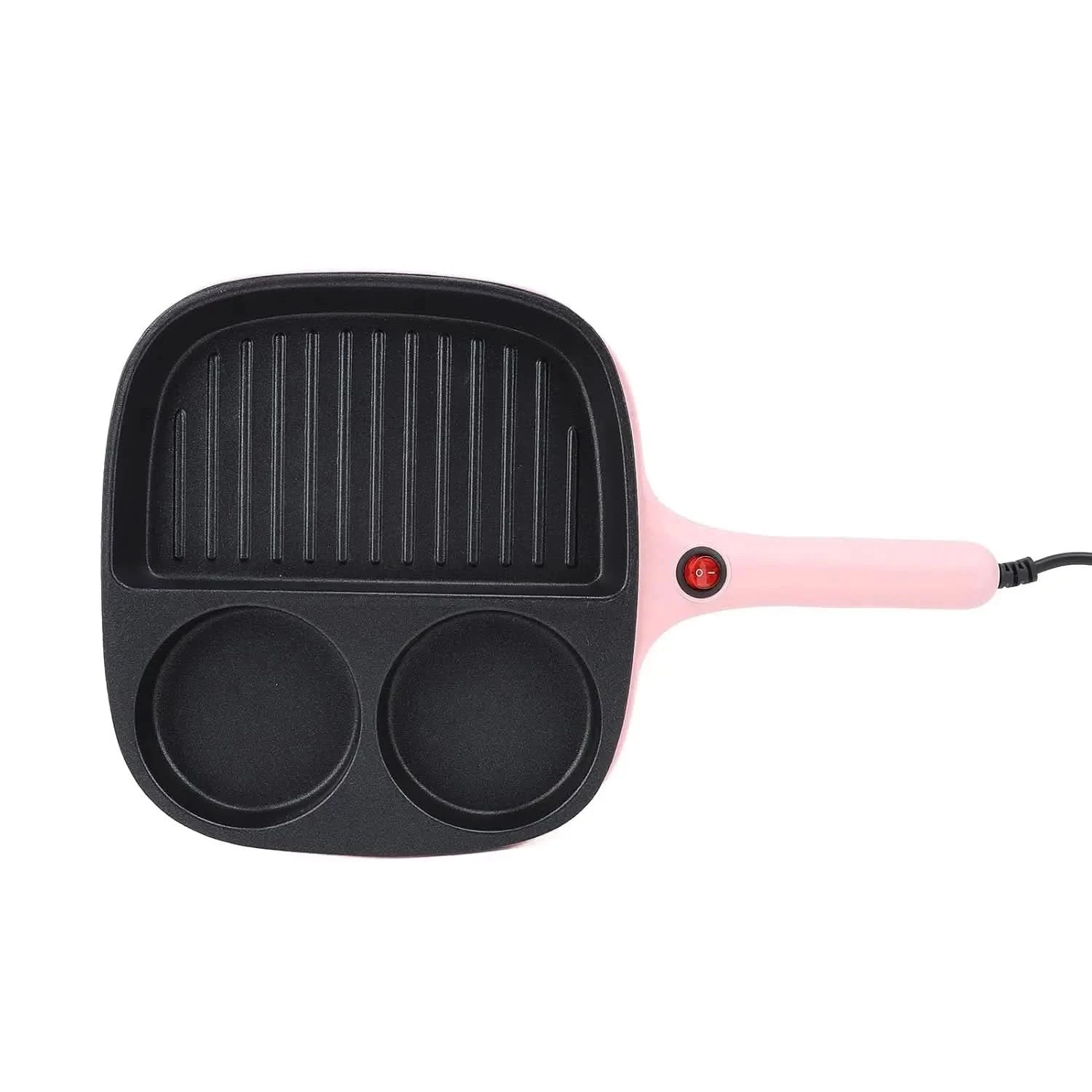 Electric Breakfast Sandwich Maker Nonstick Egg Pan Divided Grill Burger Machine Pink for Kitchen (US Plug 110V) - M & M Global